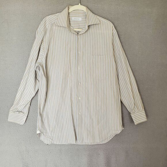 Ermenegildo Zegna Men's Long Sleeve Striped Blue Brown Button Up Shirt 16 - Picture 1 of 6